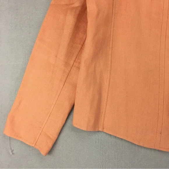 Linda Allard Ellen Tracy Linen Jacket Women's Size 10 Open Front Lined  Salmon - Picture 11 of 13